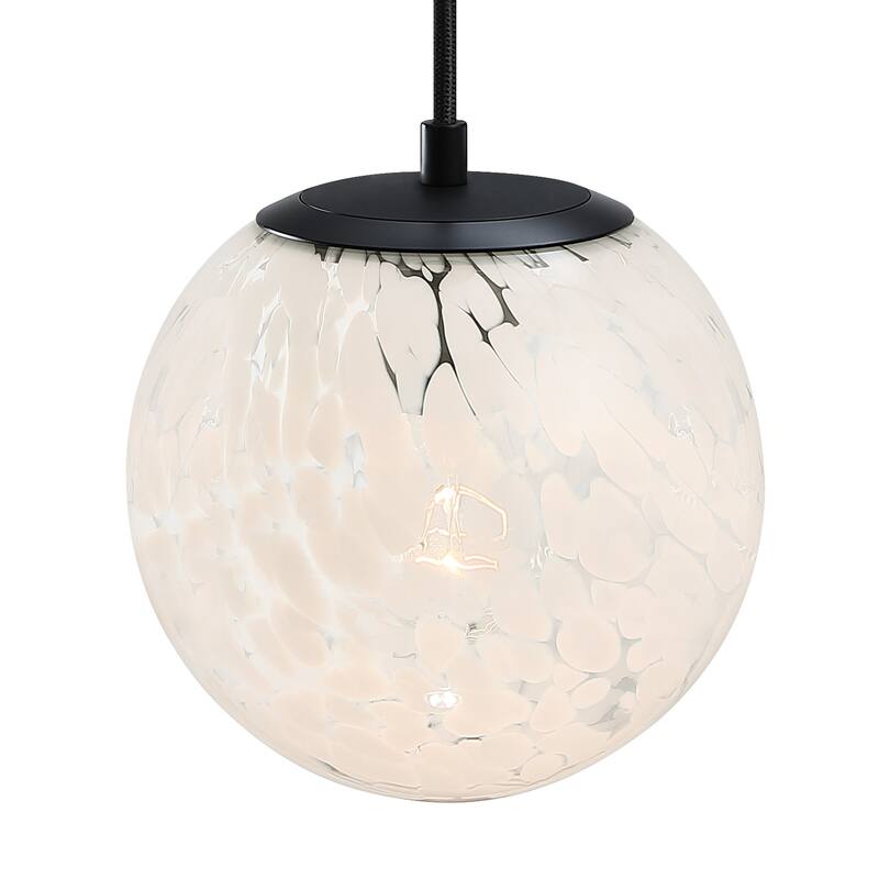 Neva 60 Watt 1-Light Matte Black Globe Pendant Light with White Art Glass Shade - 7.75