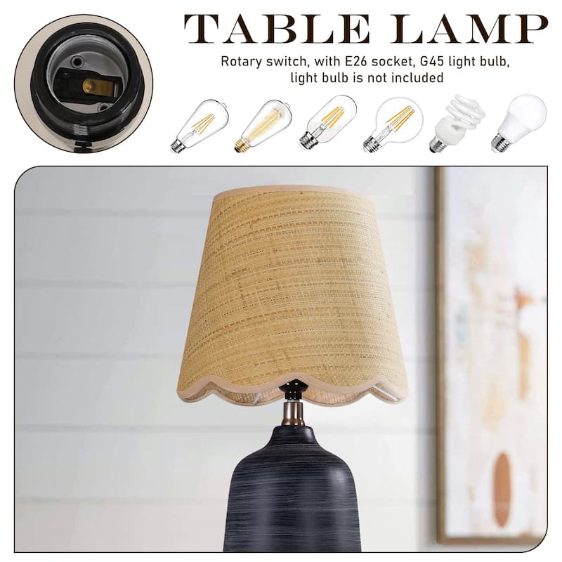 Rustic Ceramic Accent Table Lamp with Raffia Shade