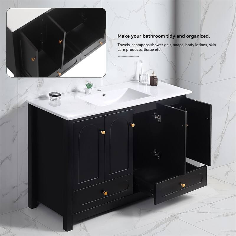 48" Black Bathroom Vanity with Ceramic Sink Combo