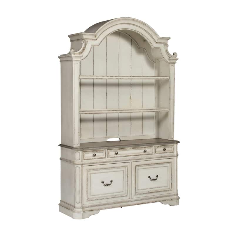 Magnolia Manor Antique White Weathered Bark 3 Piece Desk & Hutch Set