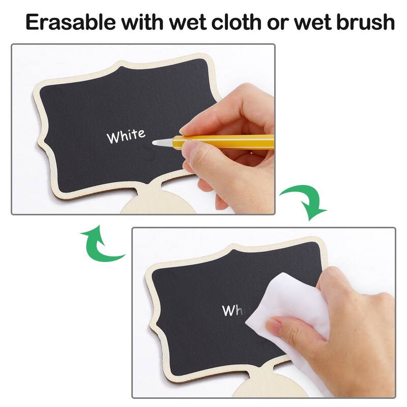 8pcs Wood Mini Chalkboard Signs w Support Easel DIY for Message Tags - Beige