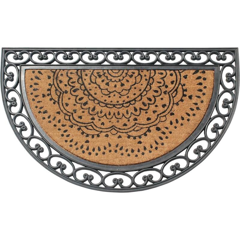 A1HC Floral Design Half Round Rubber and Coir Large Outdoor Entrance Durable Doormat 30"X48" - Black/Beige