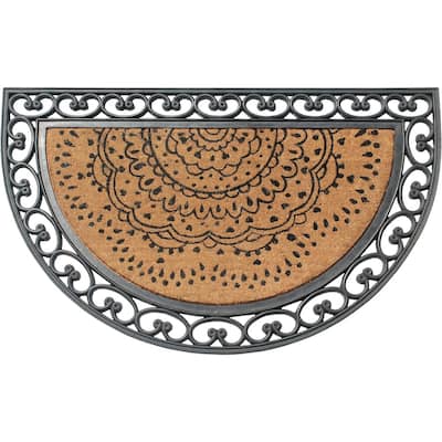 Floral Design Half Round Rubber and Coir Large Outdoor Entrance Durable Doormat 30"X48"