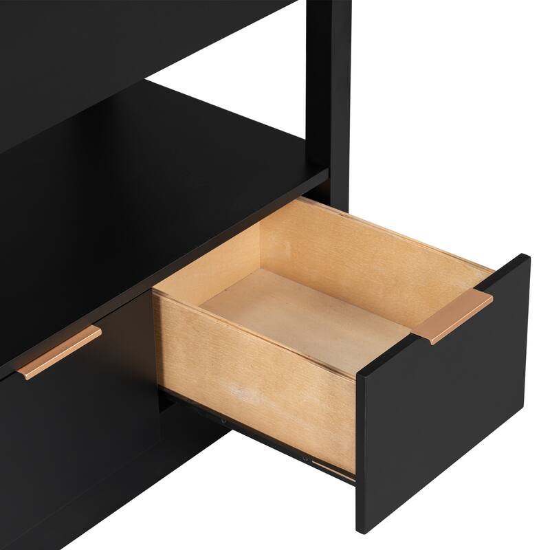 Modern 30-Inch Bathroom Vanity with Ceramic Sink, Open Storage Shelf, and Two Drawers, Brown