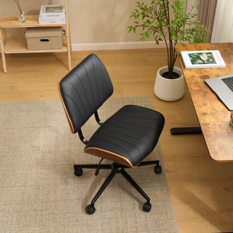 PU Trapezoid Curved Back Swivel Office Chair