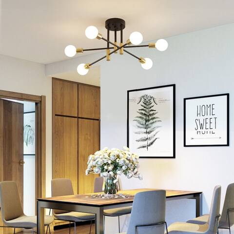Fylbinye Sputnik Chandelier 6 Light Black Gold Ceiling Light