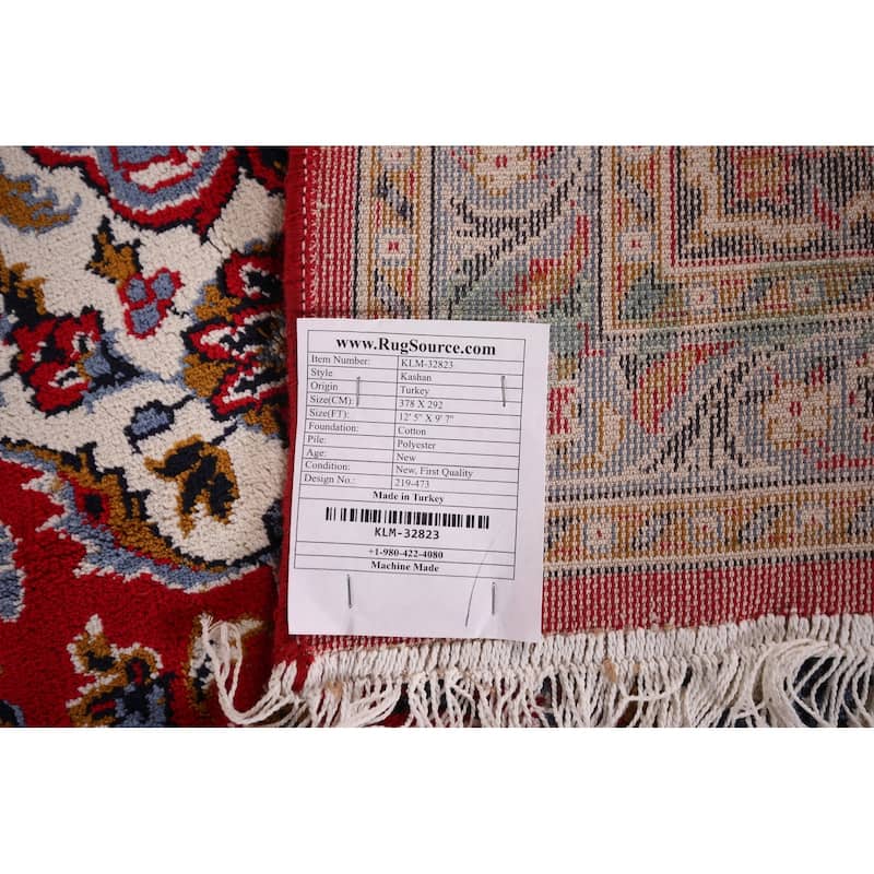 Floral Red Kashan Turkish Rug Machine Made Living Room Carpet - 9'7" x 12'5"