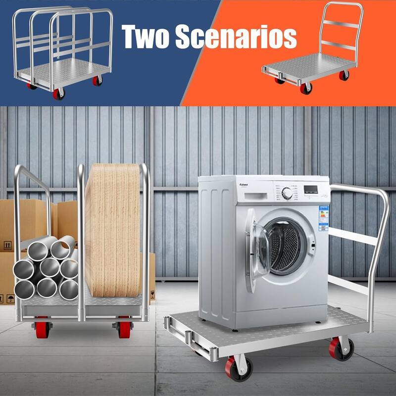 Heavy Duty Steel Panel Cart Dolly, 2000 Lbs Capacity Drywall Dolly Lumber Truck Cart with 3 Side Handrails & 4 Swivel