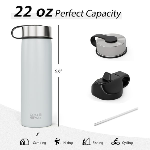 24 Oz Insulated Water Bottle With Straw Lid & Spout Lid,Reusable Wide