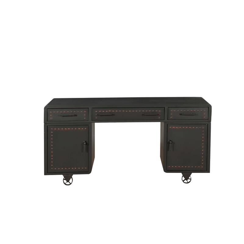 63" Gray Metal Executive Desk With Two Cabinets Three Drawers