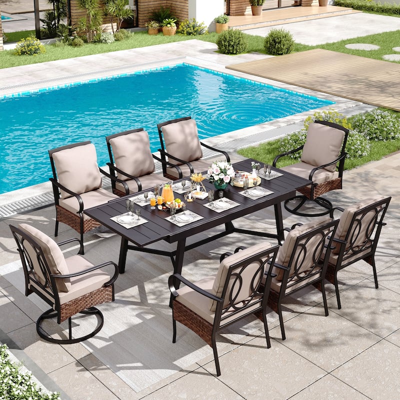 MAISON ARTS 9/7-Piece Patio Dining Set with Rattan Swivel Chairs and a Expandable Dining Table - 9-Piece-Mixed Chairs