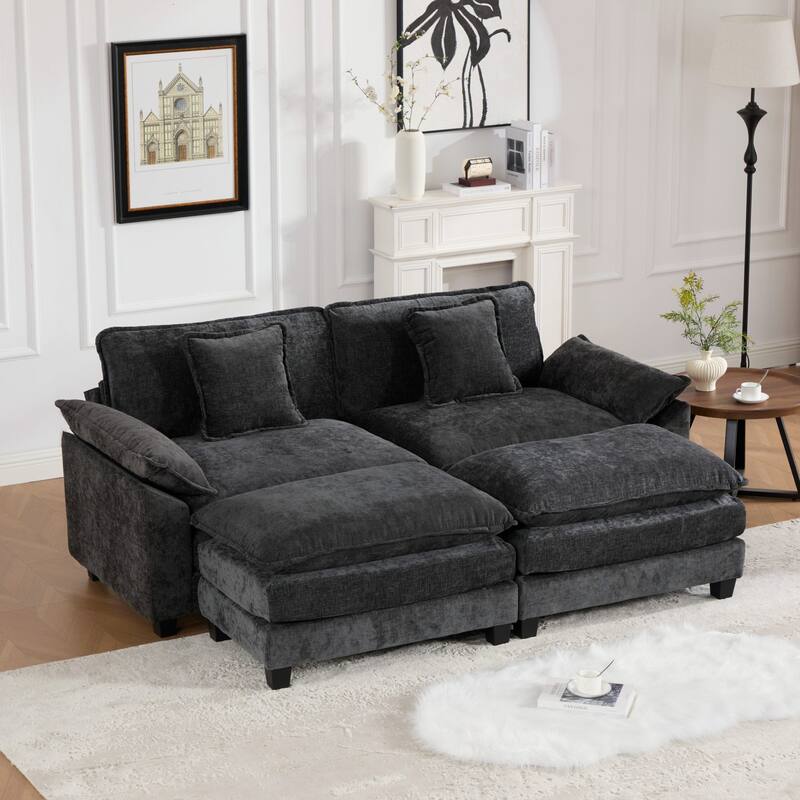 Oversized Chenille Upholstered Sofa, Modular Sectional Cloud Sofa, 2 Seater Sofa with Wider Armrest & Backrest Pillows