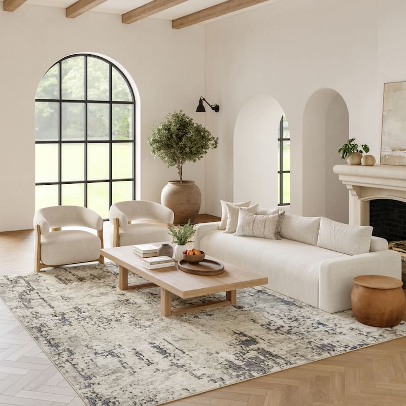 Nourison Concerto Modern Abstract Distressed Area Rug - 7' 10" x 9' 10" - Ivory/Blue/Gray