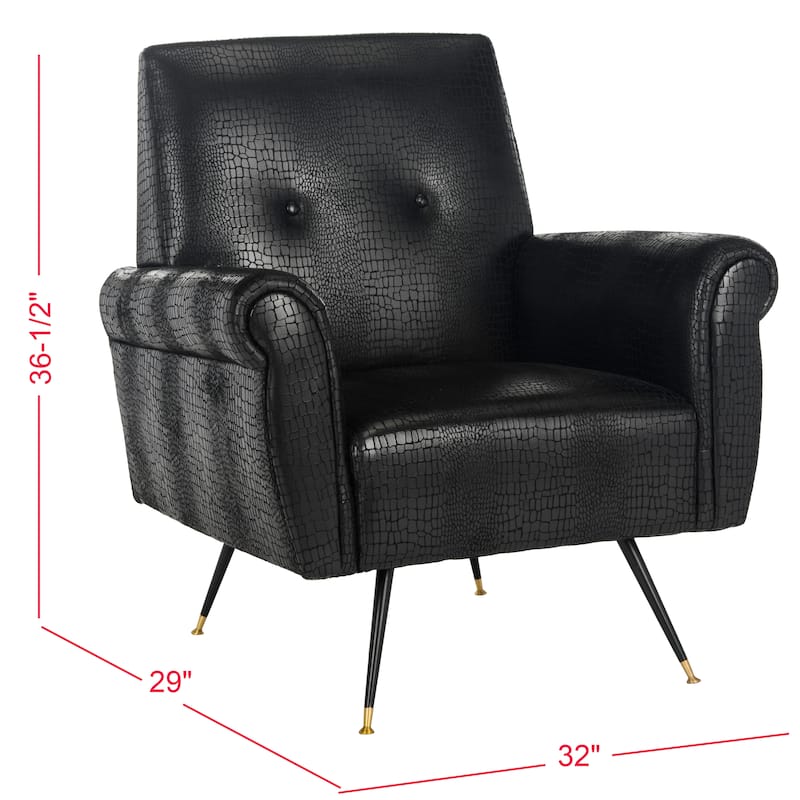 SAFAVIEH Mid-Century Modern Glam Mira Leather Black Club Chair - 32" x 29" x 36.5"