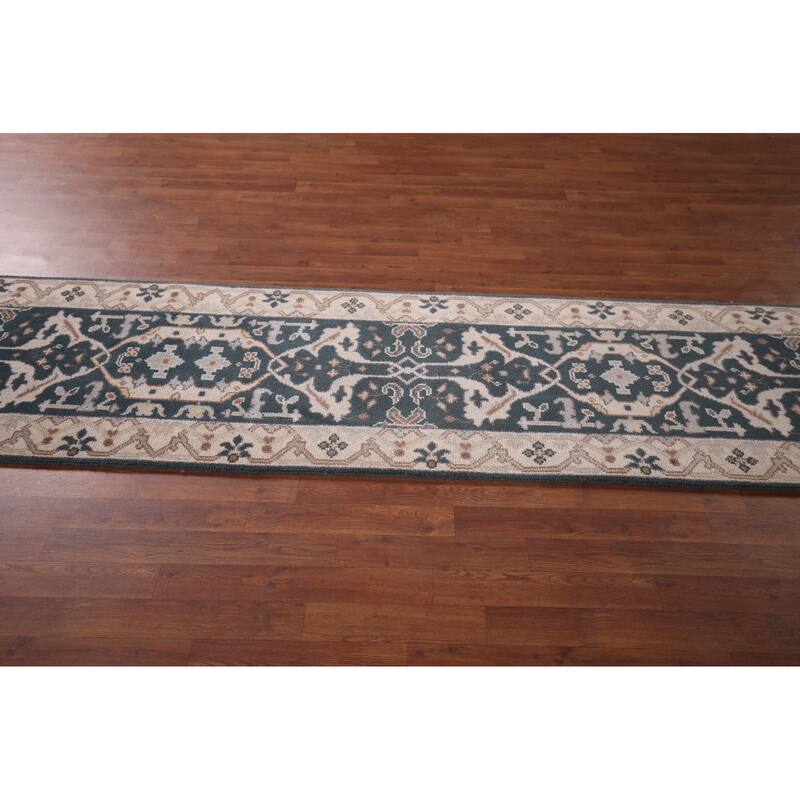 Green Oushak Indian Runner Rug Hand-Knotted Wool Carpet - 2'5"x 11'7"