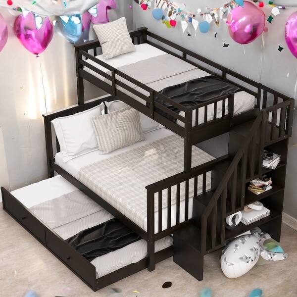 slide 2 of 48, Space-Efficient Multifunctional Twin-Over-Full Bunk Bed with Twin size Trundle,Storage Espresso