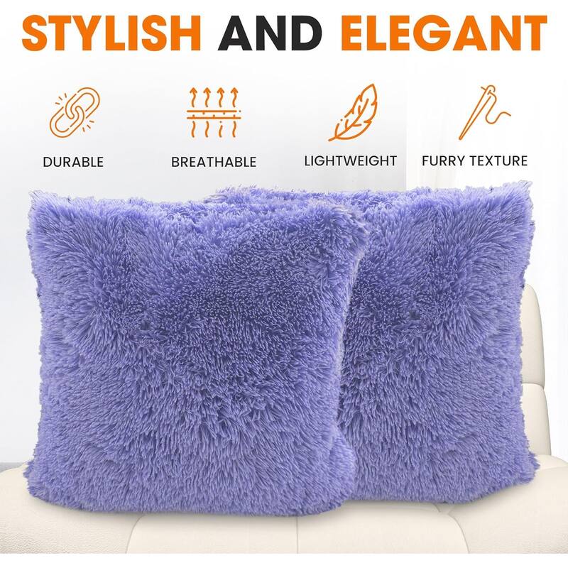 Cheer Collection Super Soft Shaggy Long Hair Throw Pillows Set of 2 Plush Accent Cushions