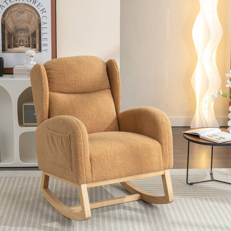 Modern Teddy Fabric Rocking Chair With Packet Wood Leg