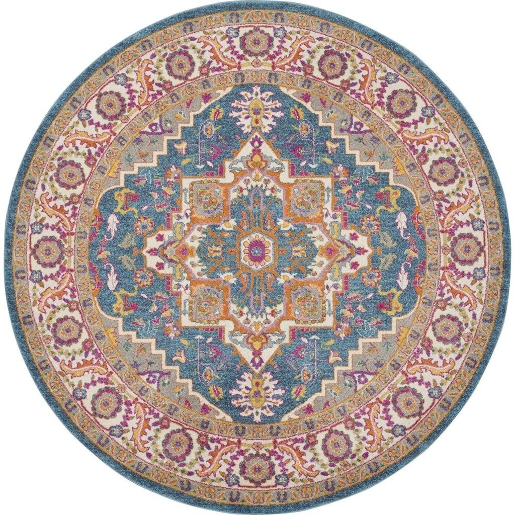 Ranij Power Loomed Geometric Floral Area Rug By HomeRoots - 8' Round