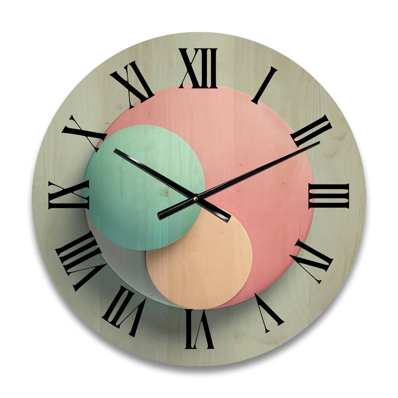 Designart "Geometric Dreaming Retro Minimalism In Pink I" Modern Geometric Oversized Wood Wall Clock