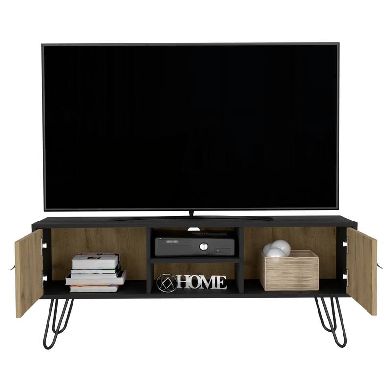 Metal Leg Tv Stand with 2 Door and Open Shelf Bed Bath & Beyond 39960986