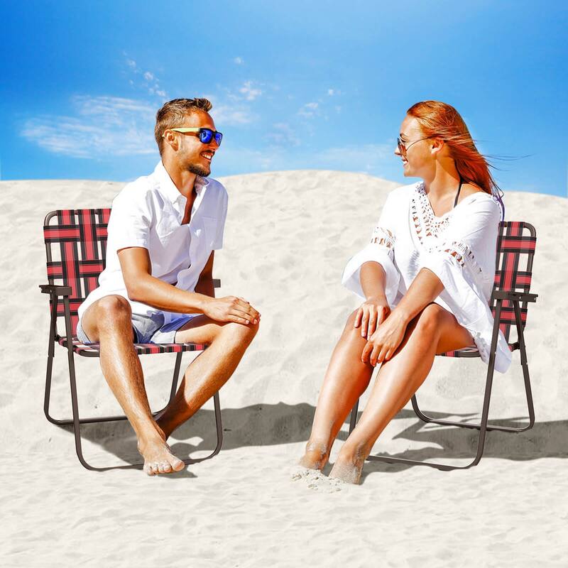 Costway Folding Beach Chairs Set of 2 with Armrests for Adults Loads