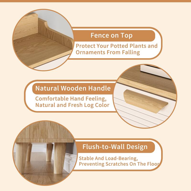 Anmytek White and Wood Entryway Storage Cabinet Flip Down Shoe Organizer for Mudroom and Foyer