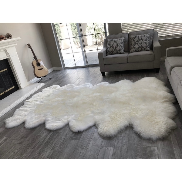 Dynasty Natural 12-Pelt Luxury Long Wool Sheepskin Shag Rug - 5'5" x 9'2". Opens flyout.