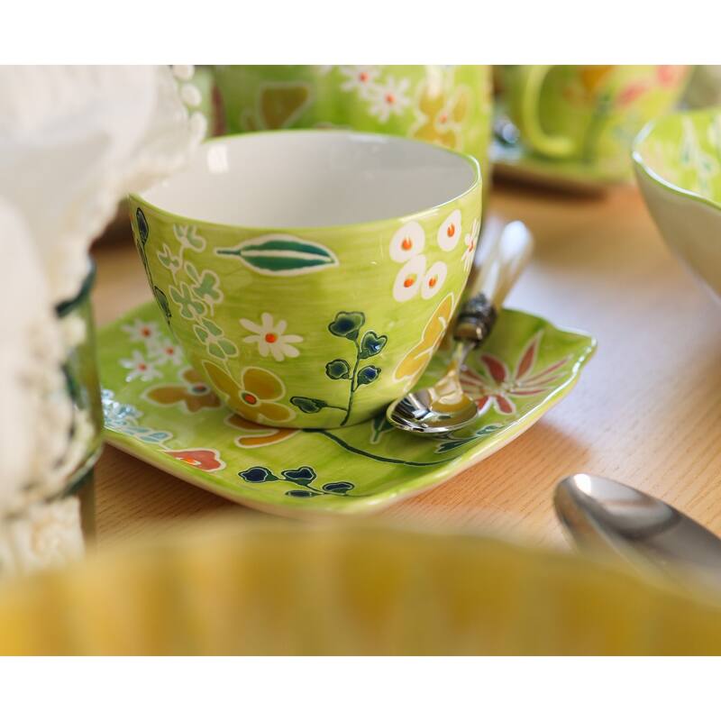 Euro Ceramica Primavera 4 Piece Handpainted Latte Mug Set - 14 oz