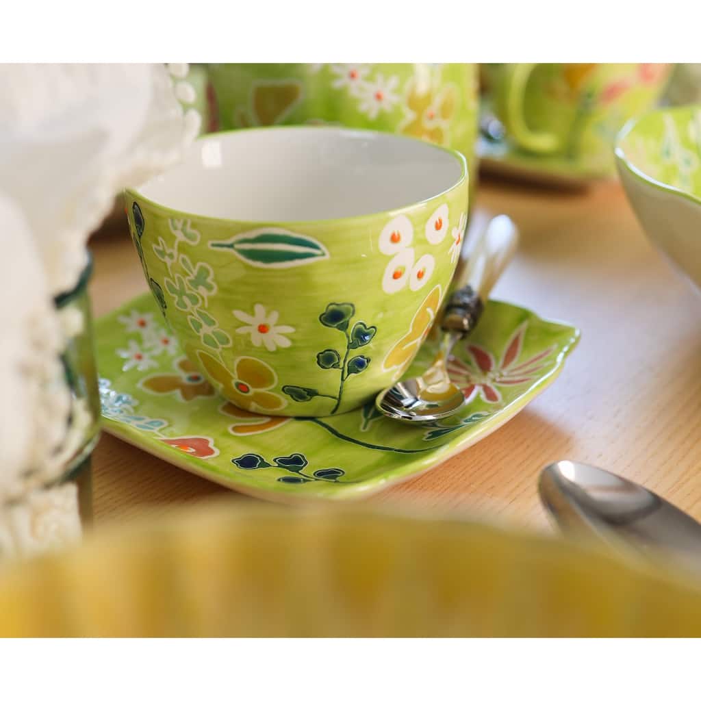 Euro Ceramica Primavera 4 Piece Handpainted Latte Mug Set - 14 oz