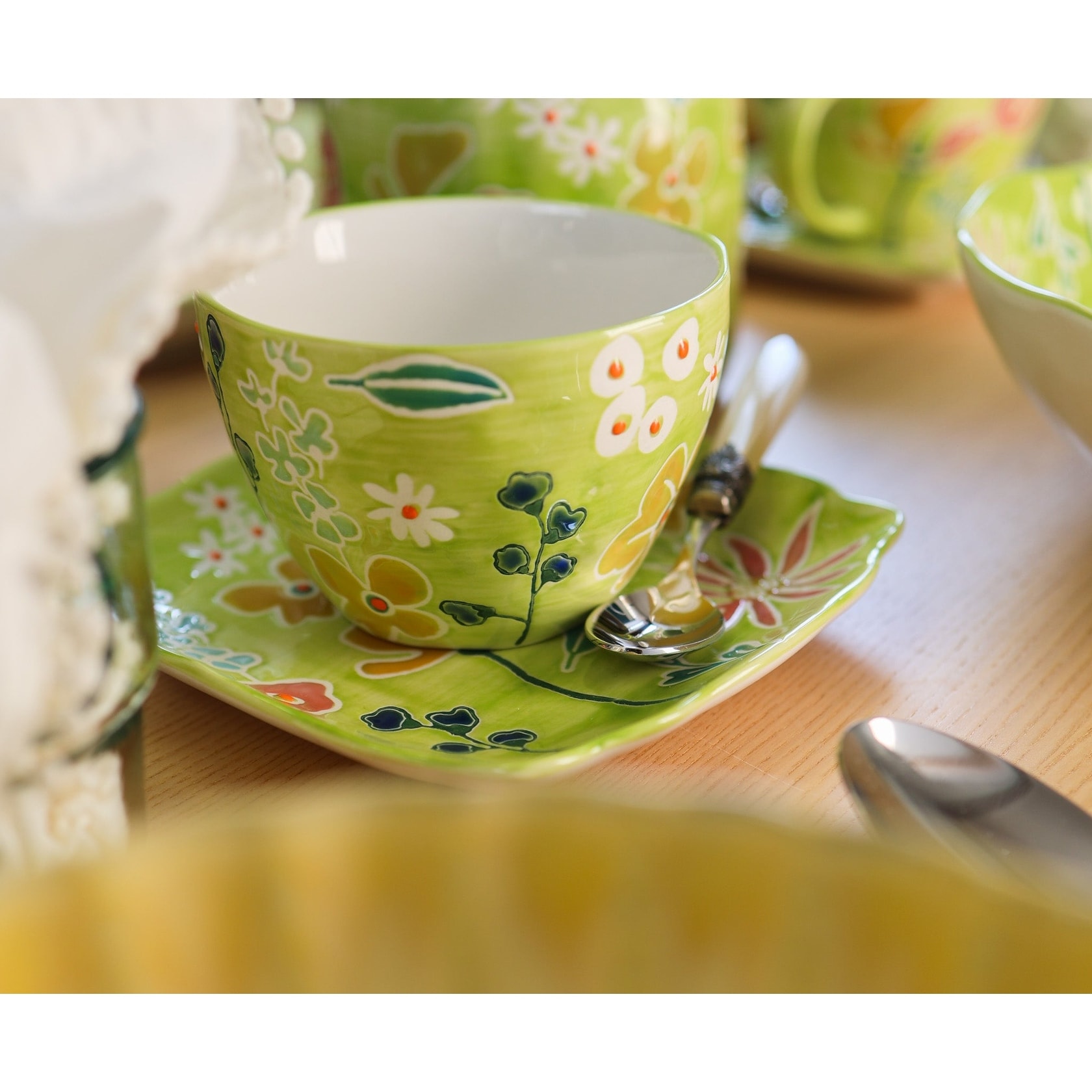 Euro Ceramica Primavera 4 Piece Handpainted Latte Mug Set - 14 oz