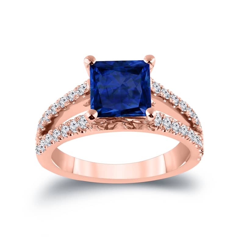 Auriya 14k Gold 2ctw Princess-cut Blue Sapphire and Diamond Engagement Ring 1/2ctw (H-I, SI1-SI2) - Rose - 7