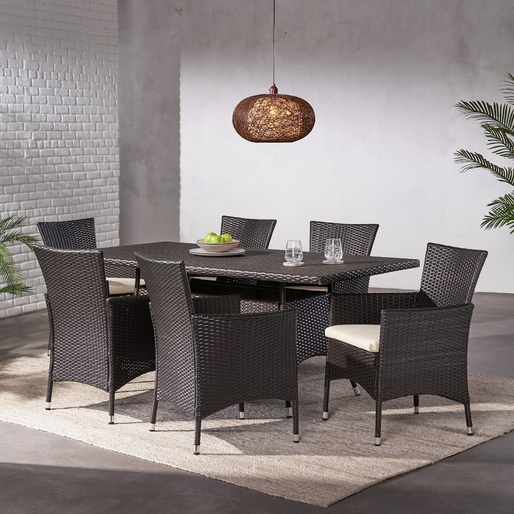 Jennifer Outdoor 7-piece Wicker Dining Set with Cushions by Christopher Knight Home