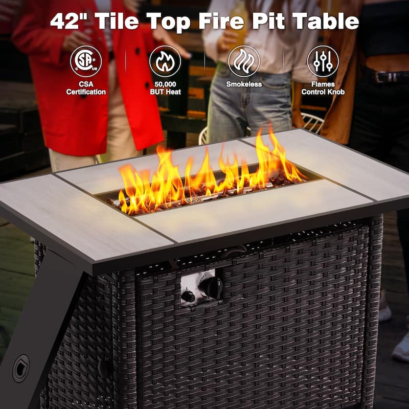 OVIOS 6-piece Patio Wicker Furniture Set With 42" Fire Pit Table