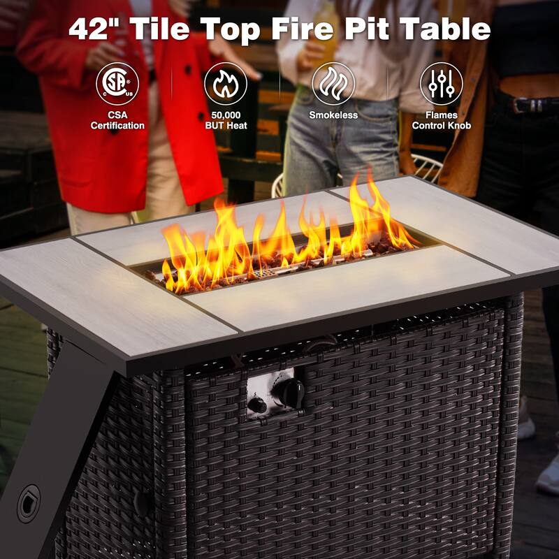 OVIOS 7-piece Patio Swivel Chair Set with 42" Fire Table