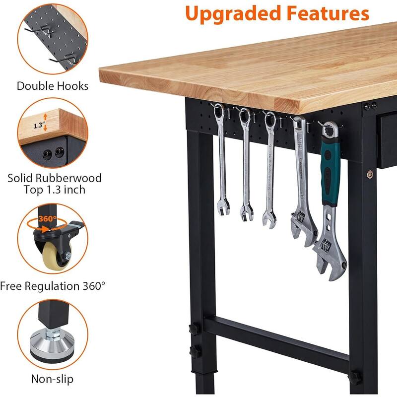 60*22*1.2 Inch Workbench for Garage with Drawer & Rolling Casters - N/A