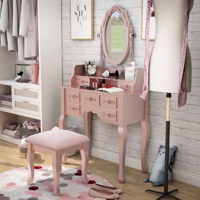 Pontoppidan Glam Wood 2-Piece Makeup Vanity Table and Stool Set by Silver Orchid