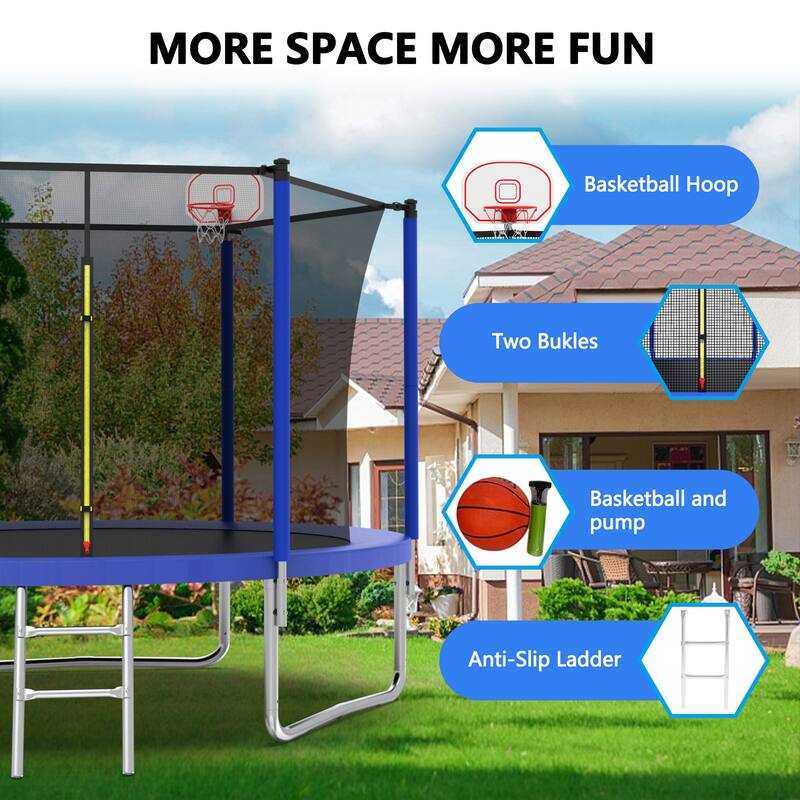 Blue Recreational Trampoline - Outdoor Backyard Fun - 96