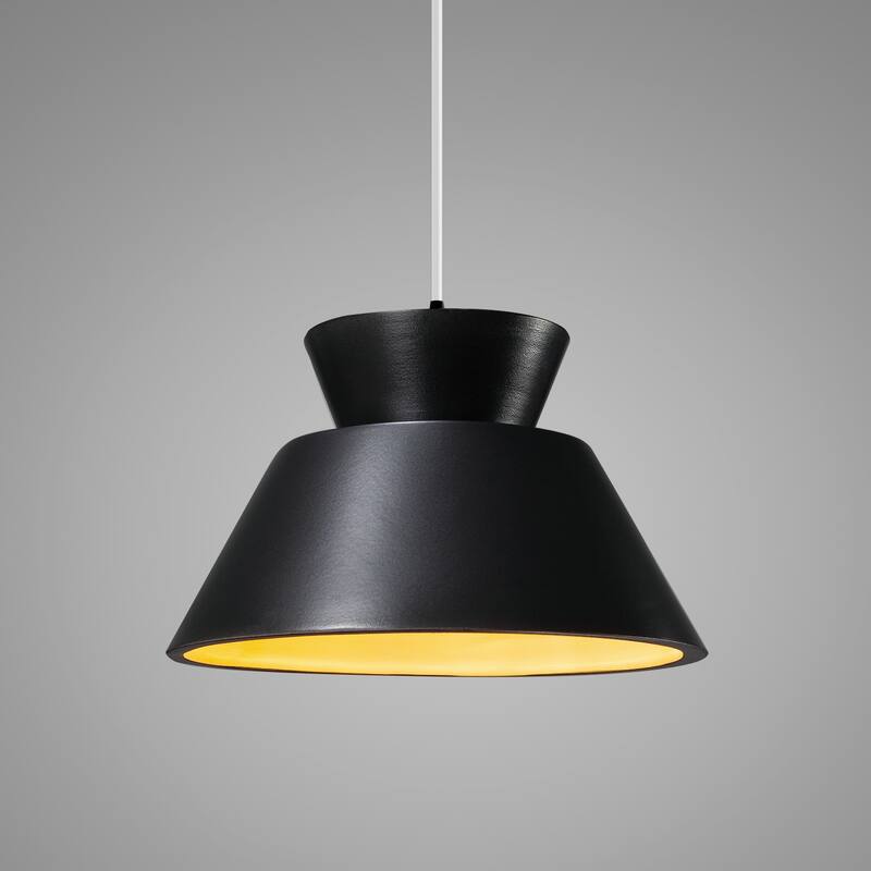 Carbon Loft Chizukeki Trapezoid 1-light Matte Black Pendant with Matte Black and Champagne Gold Shade, White Cord