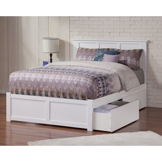 Madison Full Platform Bed with Footboard and 2 Drawers in White