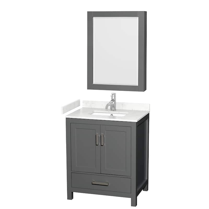 Wyndham Collection Sheffield 30" Single Bathroom Vanity, Carrara - Dark Gray / Carrara Cultured Marble Top / Brushed