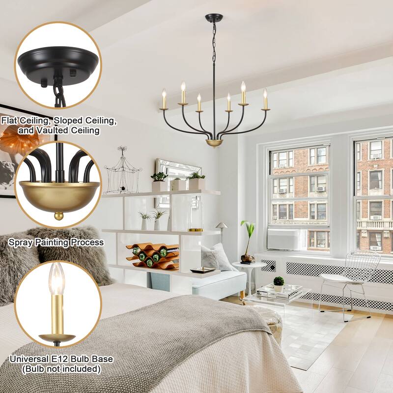 6-Light Farmhouse Candle Chandelier Modern Hanging Lamp for Living Room Kitchen Hallway Entryway - N/A
