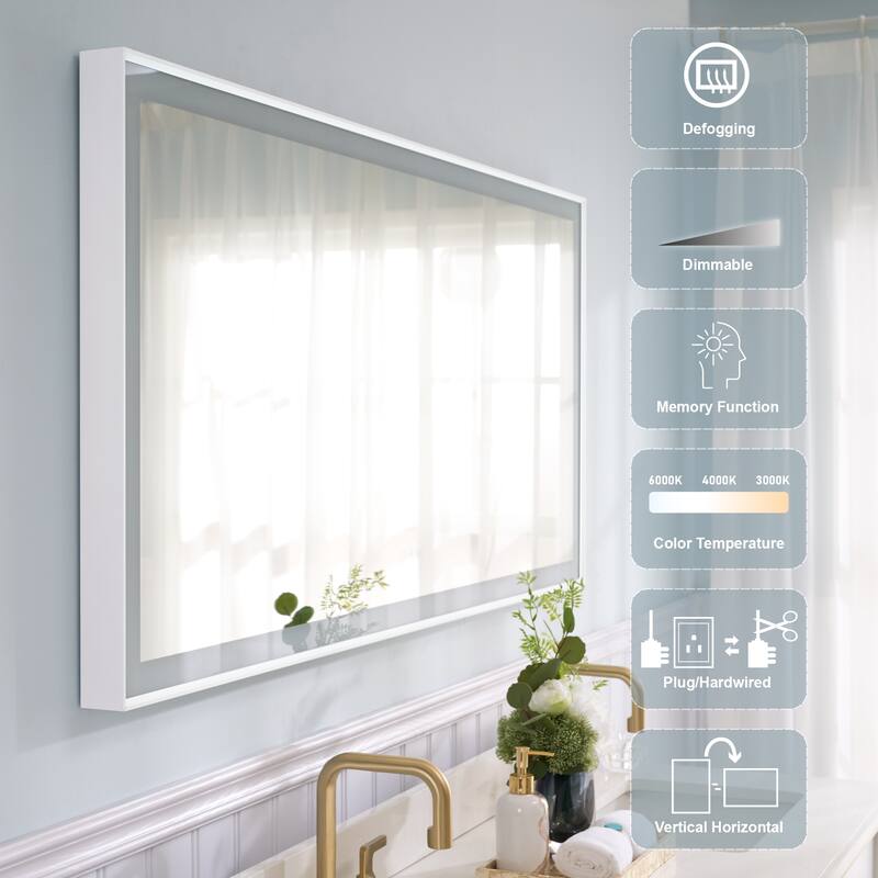 Wall Mounted Bathroom Heavy Duty Framed LED Mirror With bright light And And Memory Function