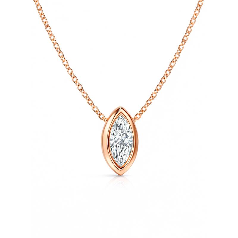 Auriya 14K Gold Lab Grown Marquise Diamond Bezel Solitaire Pendant Necklace 1.00 to 5.00 ct. tw. (F-G VS) - 3.00ct. tw. - Rose