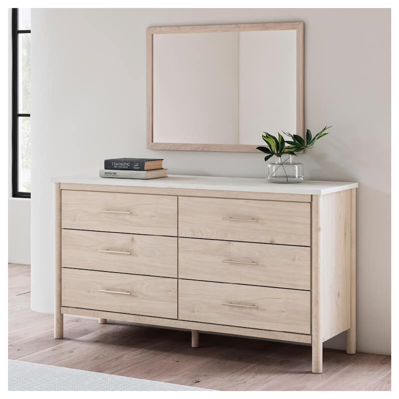 Signature Design by Ashley Cadmori Beige/White Dresser and Mirror - Beige/White - 6-drawer
