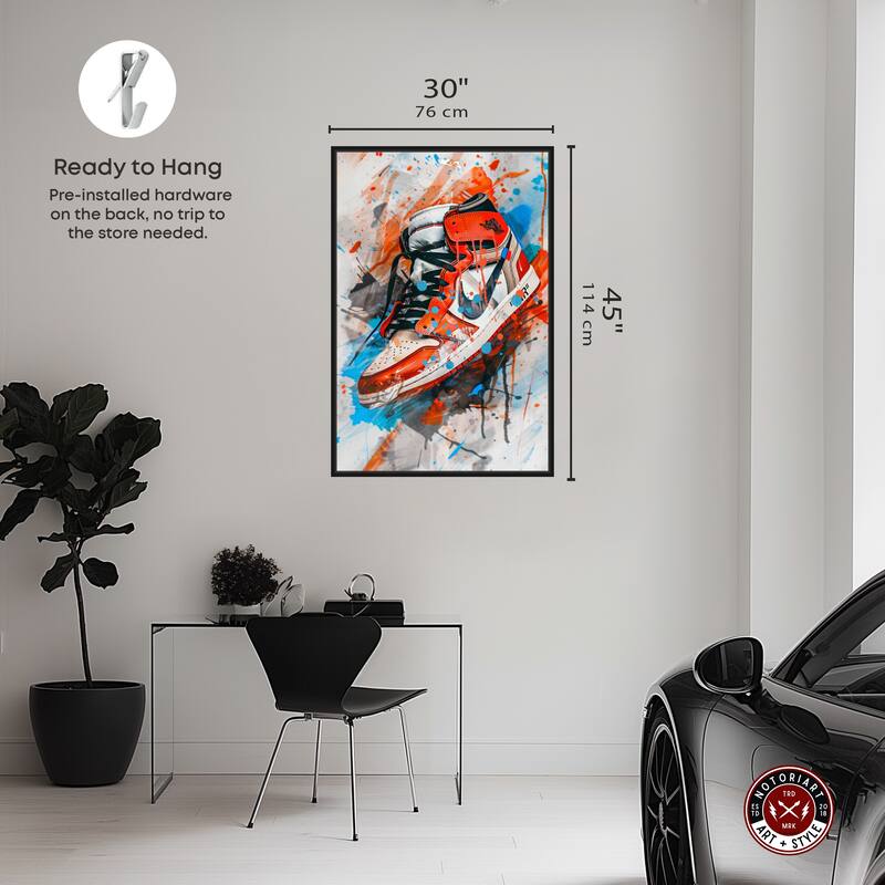 Notoriart Colorful Splatter Sneaker Framed Sneaker 1 Piece Canvas Wall Art
