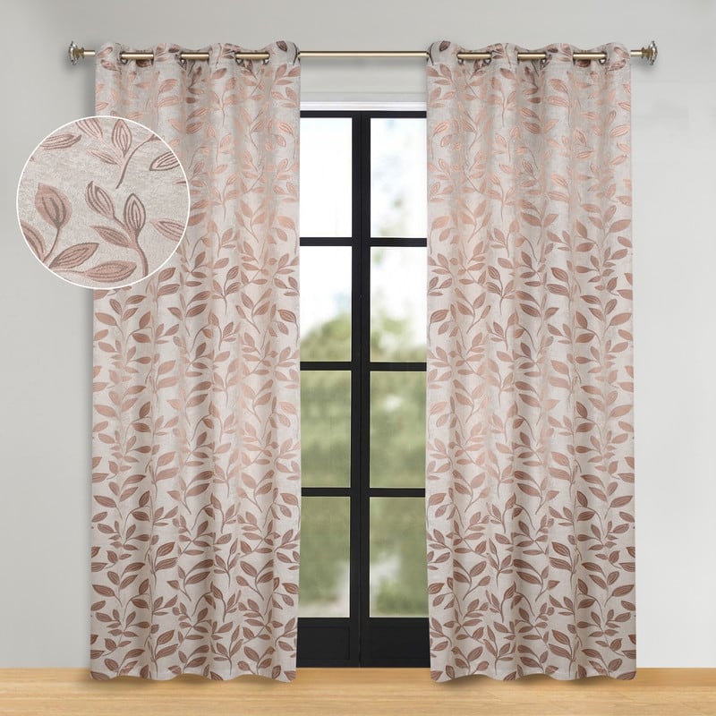 Superior Modern Bohemian Leaves Room Darkening Curtains with Grommets - 52" X 84" - Bronze
