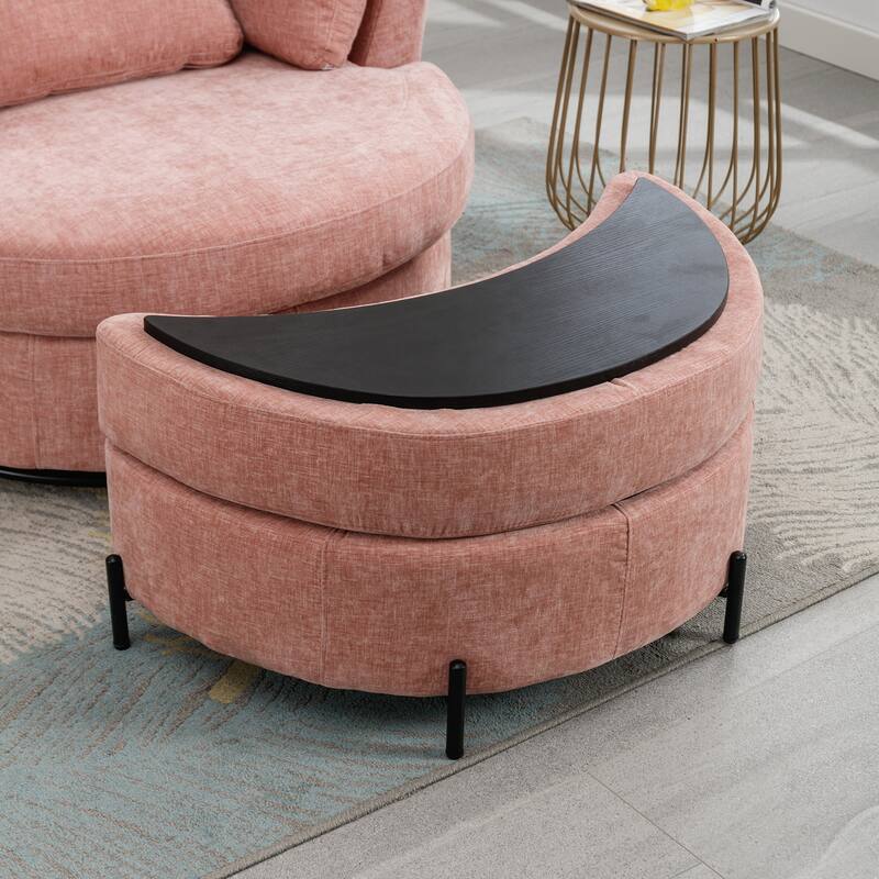 32.7" W Upholstered Half Crescent Moon Storage Ottoman