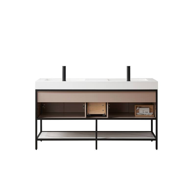 Marcilla 60 in. Double Sink Bath Vanity with Stone Sink Top