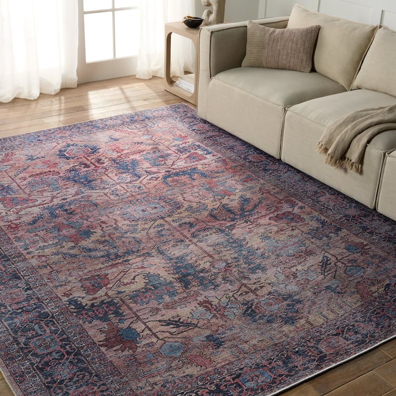 Ainsworth Machine Washable Medallion Blue/ Pink Area Rug